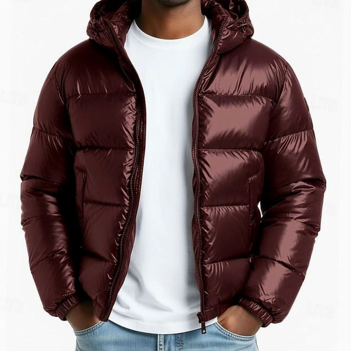 Men's Glossy Quilted Puffer Jacket with Hood