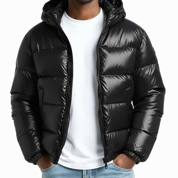 Men's Glossy Quilted Puffer Jacket with Hood