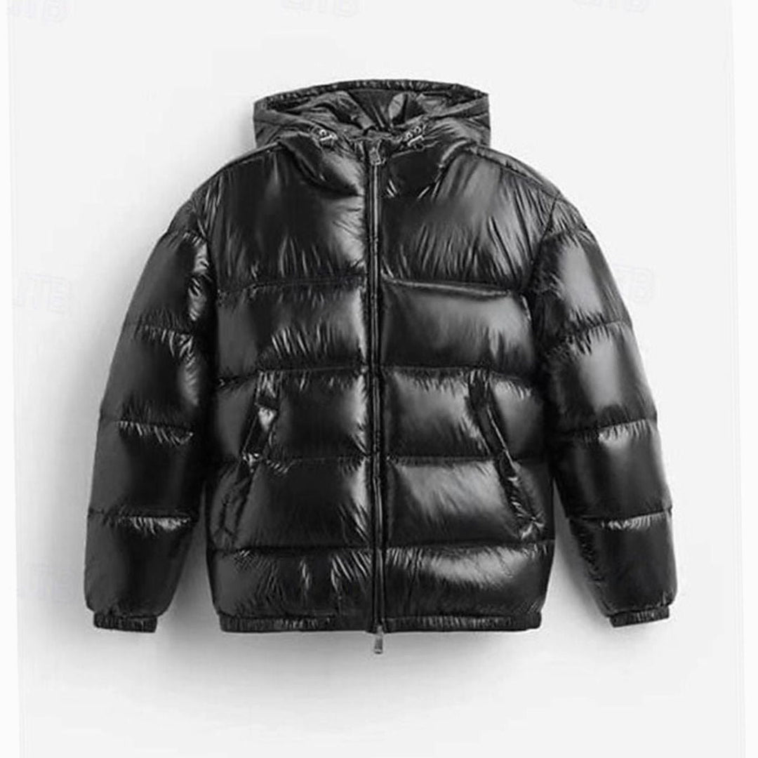 Men's Glossy Quilted Puffer Jacket with Hood