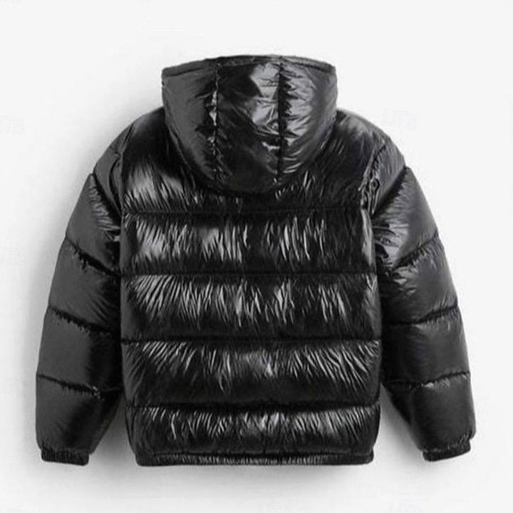 Men's Glossy Quilted Puffer Jacket with Hood