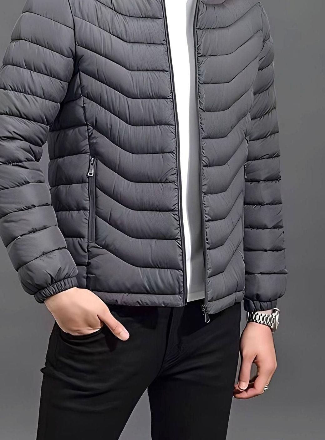 Men's Quilted Puffer Jacket with Removable Hood