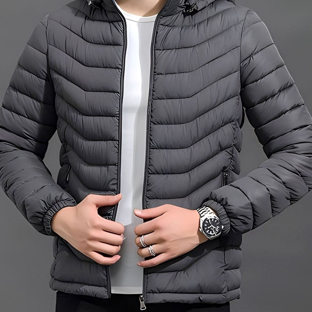 Men's Quilted Puffer Jacket with Removable Hood