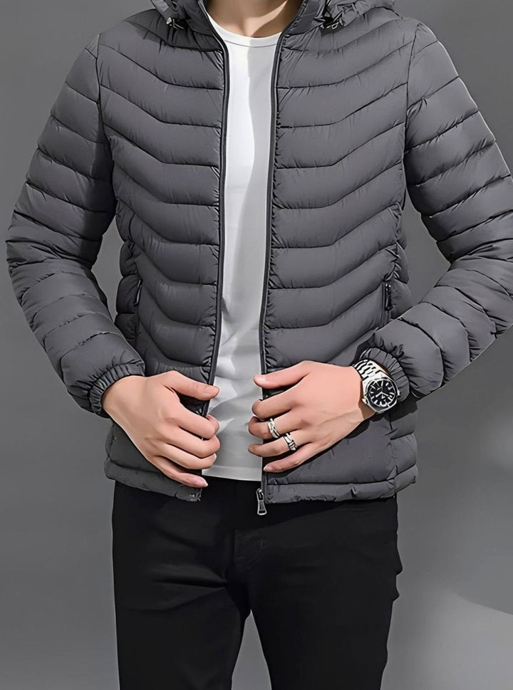 Men's Quilted Puffer Jacket with Removable Hood