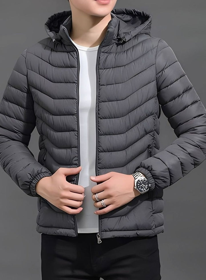 Men's Quilted Puffer Jacket with Removable Hood