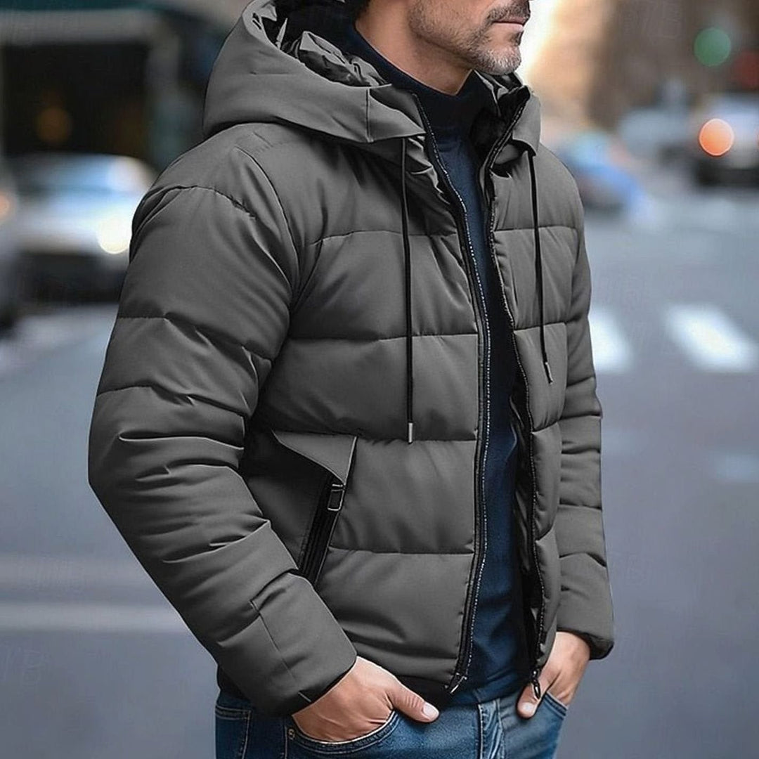 Men's Quilted Puffer Jacket with Adjustable Hood