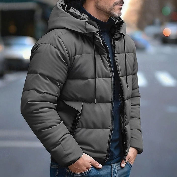Men's Quilted Puffer Jacket with Adjustable Hood