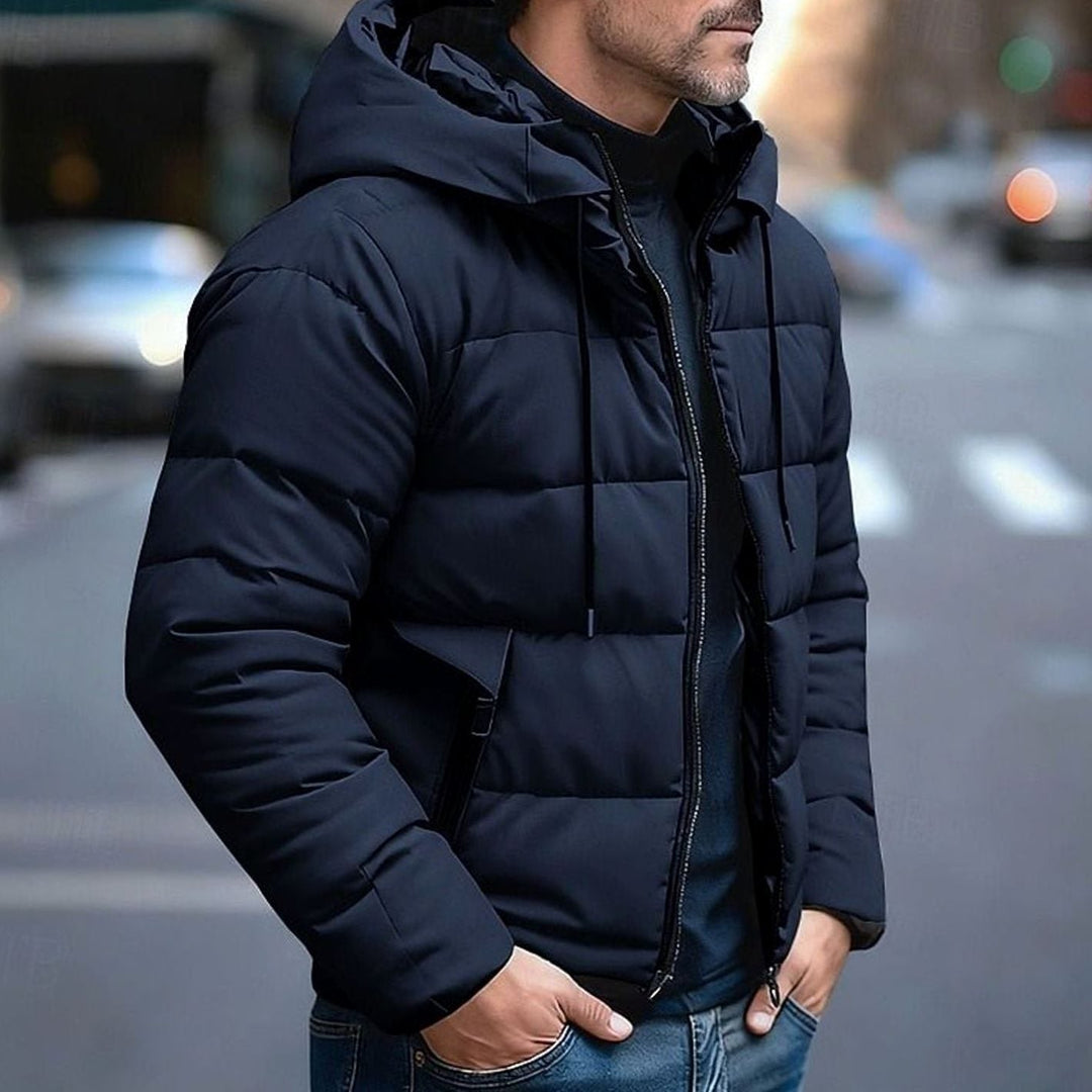 Men's Quilted Puffer Jacket with Adjustable Hood