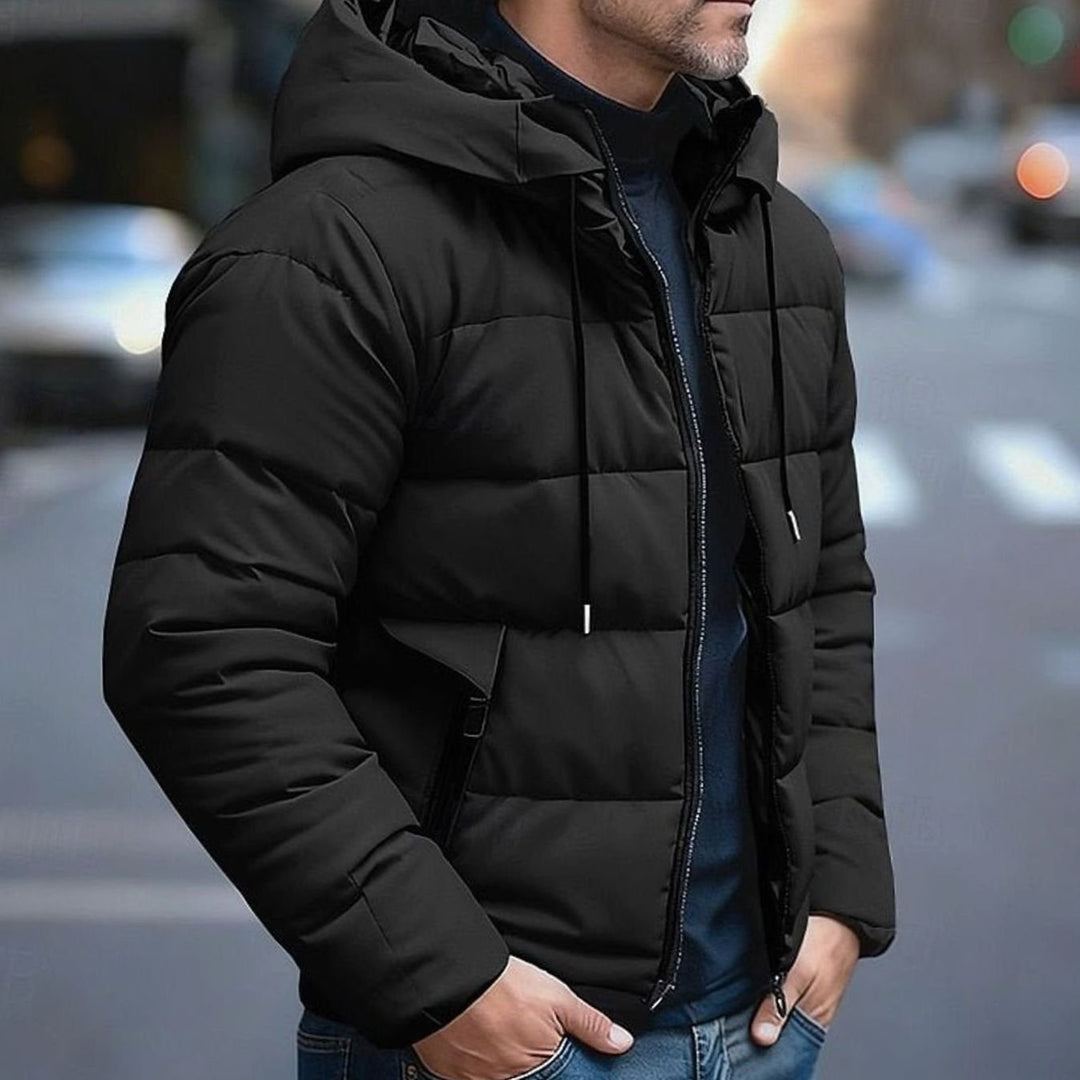 Men's Quilted Puffer Jacket with Adjustable Hood