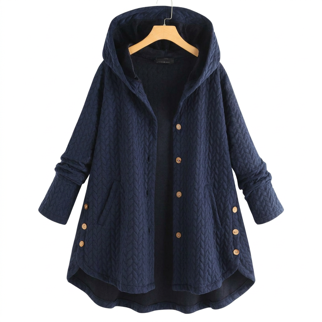 Women's Quilted Hooded Jacket with Button Front