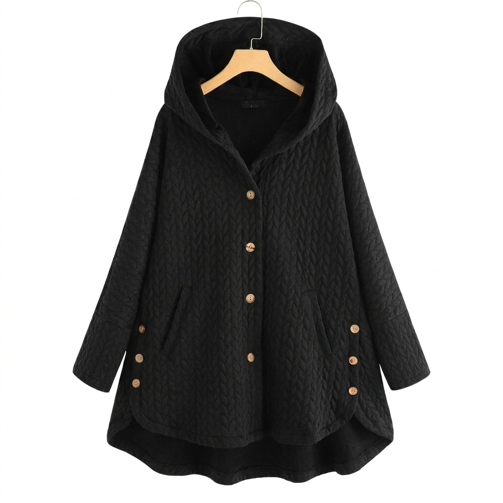 Women's Quilted Hooded Jacket with Button Front