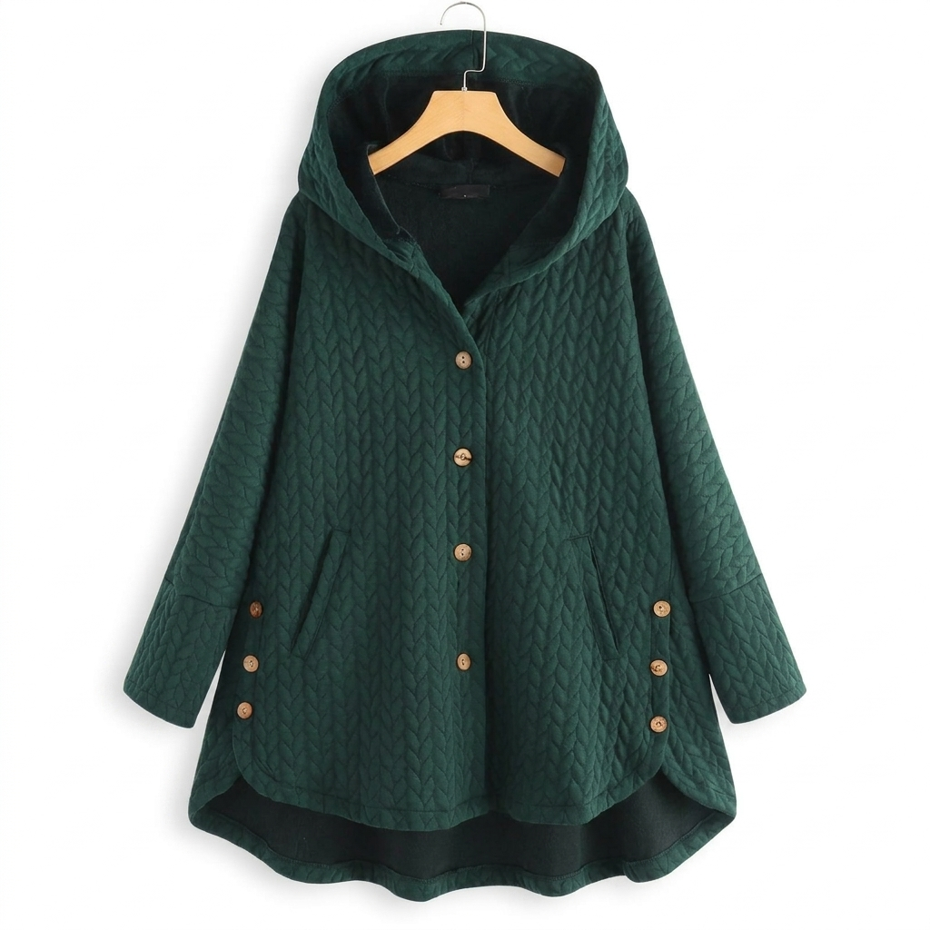 Women's Quilted Hooded Jacket with Button Front