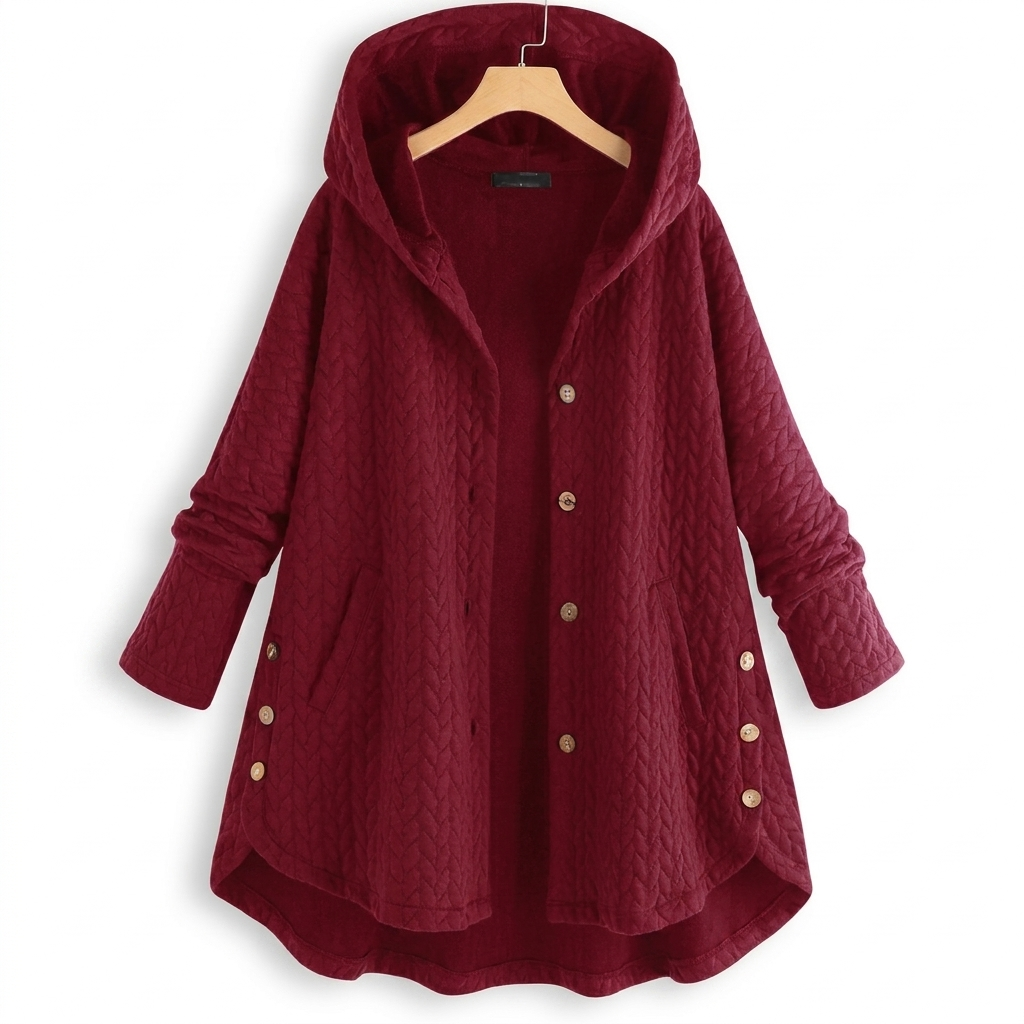 Women's Quilted Hooded Jacket with Button Front