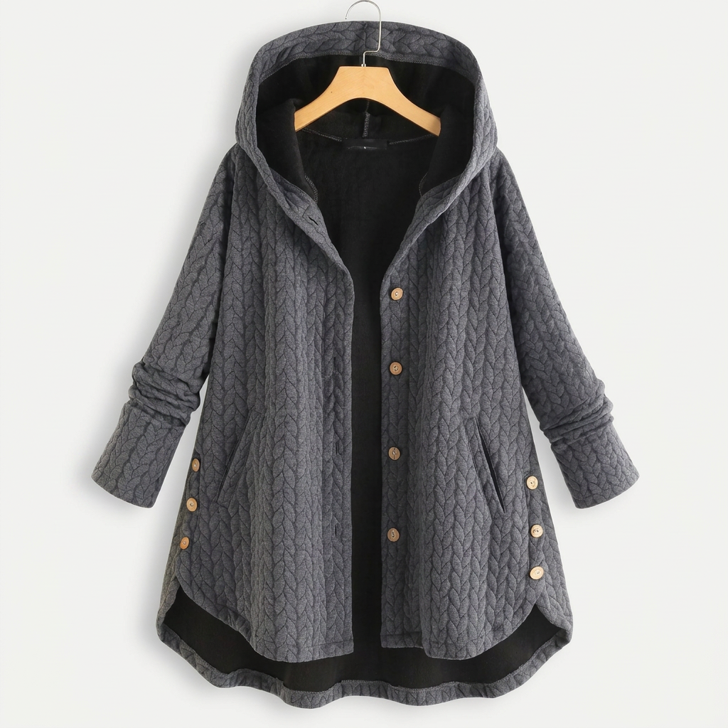 Women's Quilted Hooded Jacket with Button Front