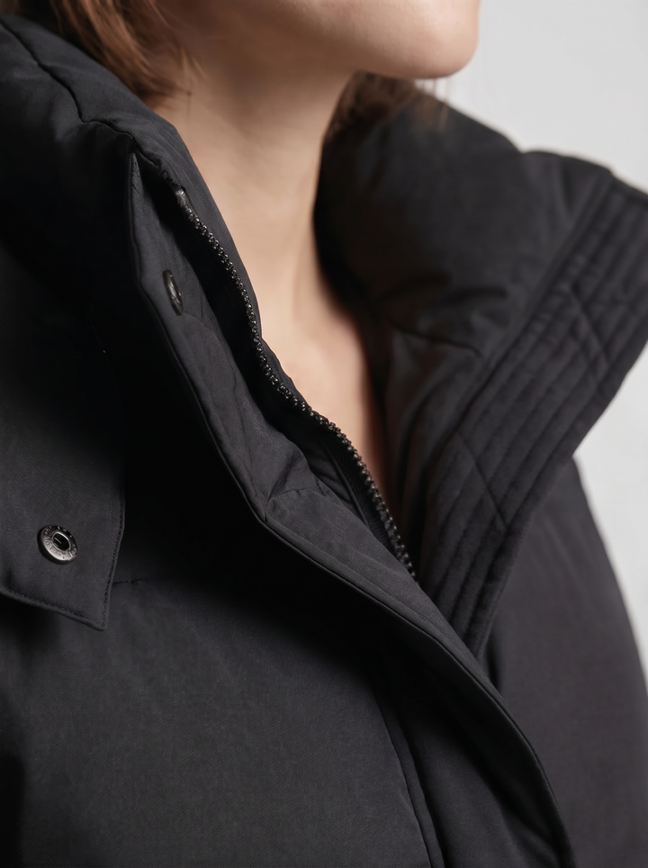 Women's Puffer Jacket with Funnel Neck and Drawstring Hem