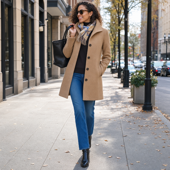 Women's Tailored Button Front Wool Coat