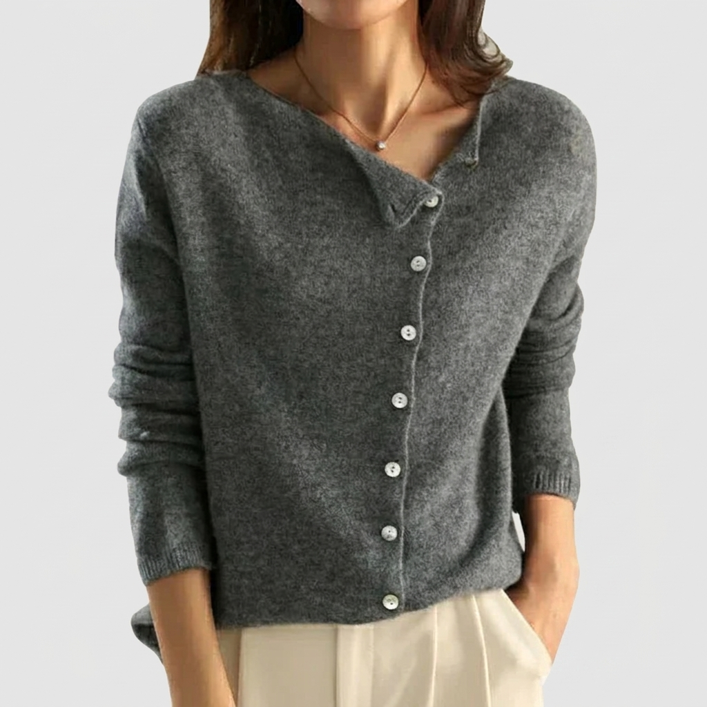 Women's Knit Cardigan with Asymmetric Button Placket