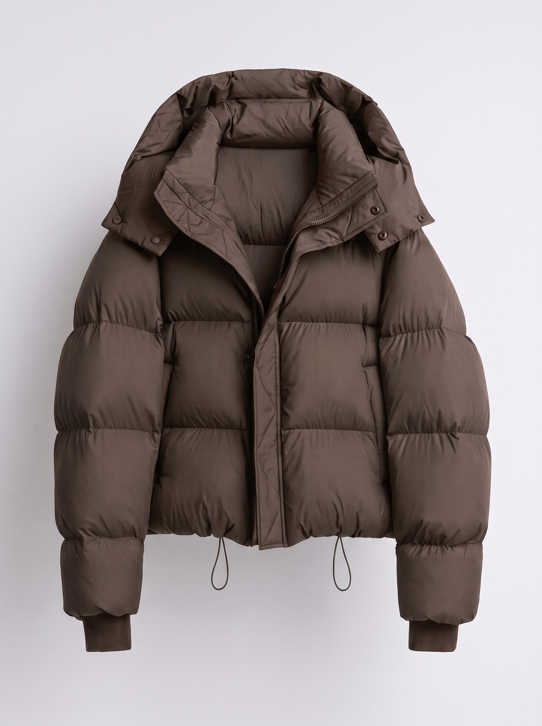 Women's Puffer Jacket with Funnel Neck and Drawstring Hem