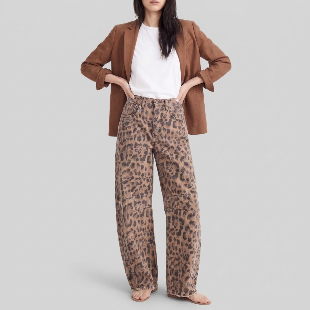 Women's High-Rise Barrel Jeans with Knee Seam Detail