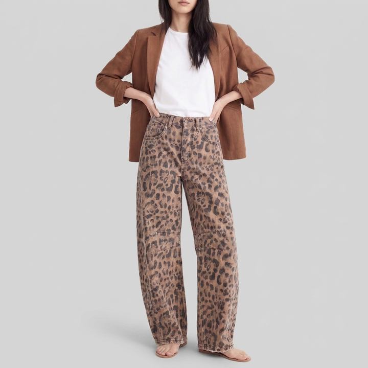 Women's High-Rise Barrel Jeans with Knee Seam Detail