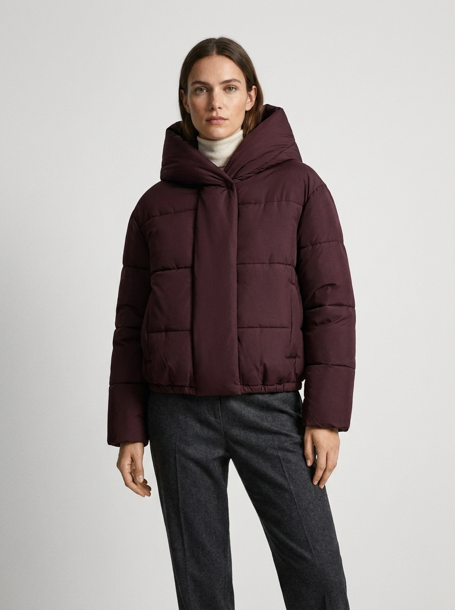 Women's Hooded Quilted Puffer Jacket with Zip Closure