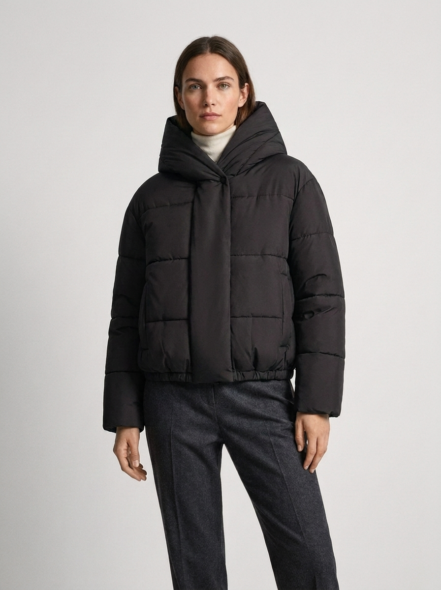 Women's Hooded Quilted Puffer Jacket with Zip Closure