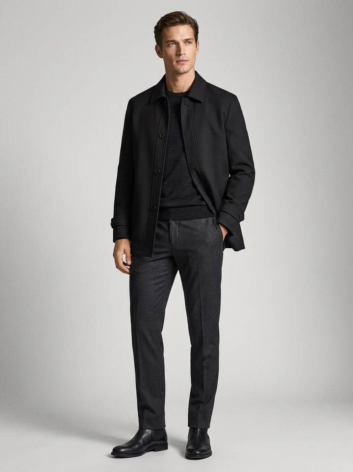 Men's Button-Up Jacket with Turn-Down Collar