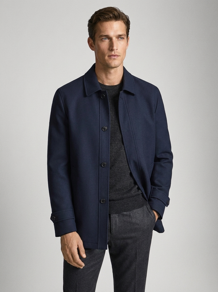 Men's Button-Up Jacket with Turn-Down Collar