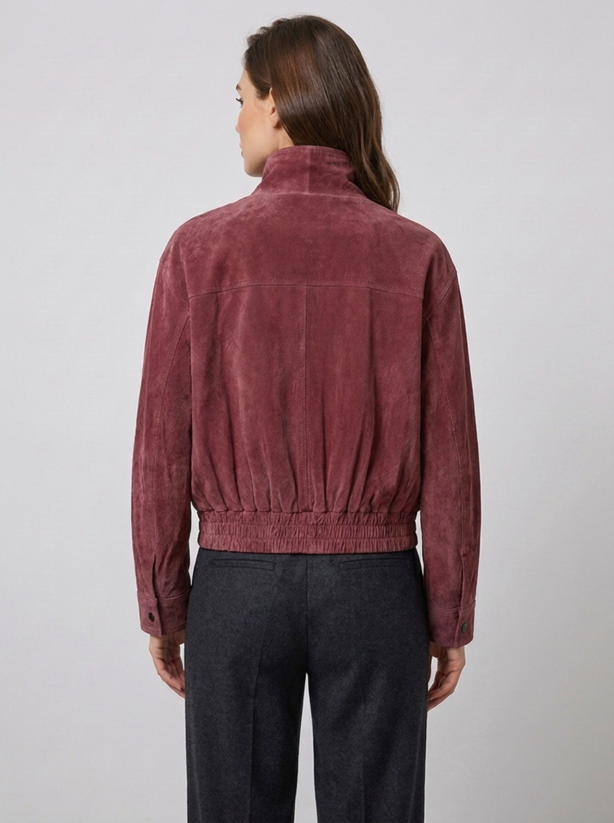 Women's Suede Baseball Jacket with Retro Cut