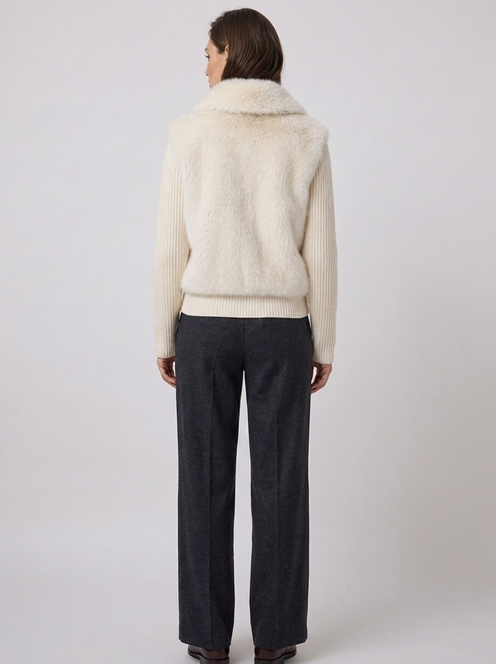 Women's Faux Fur Knitted Jacket with Zip Front