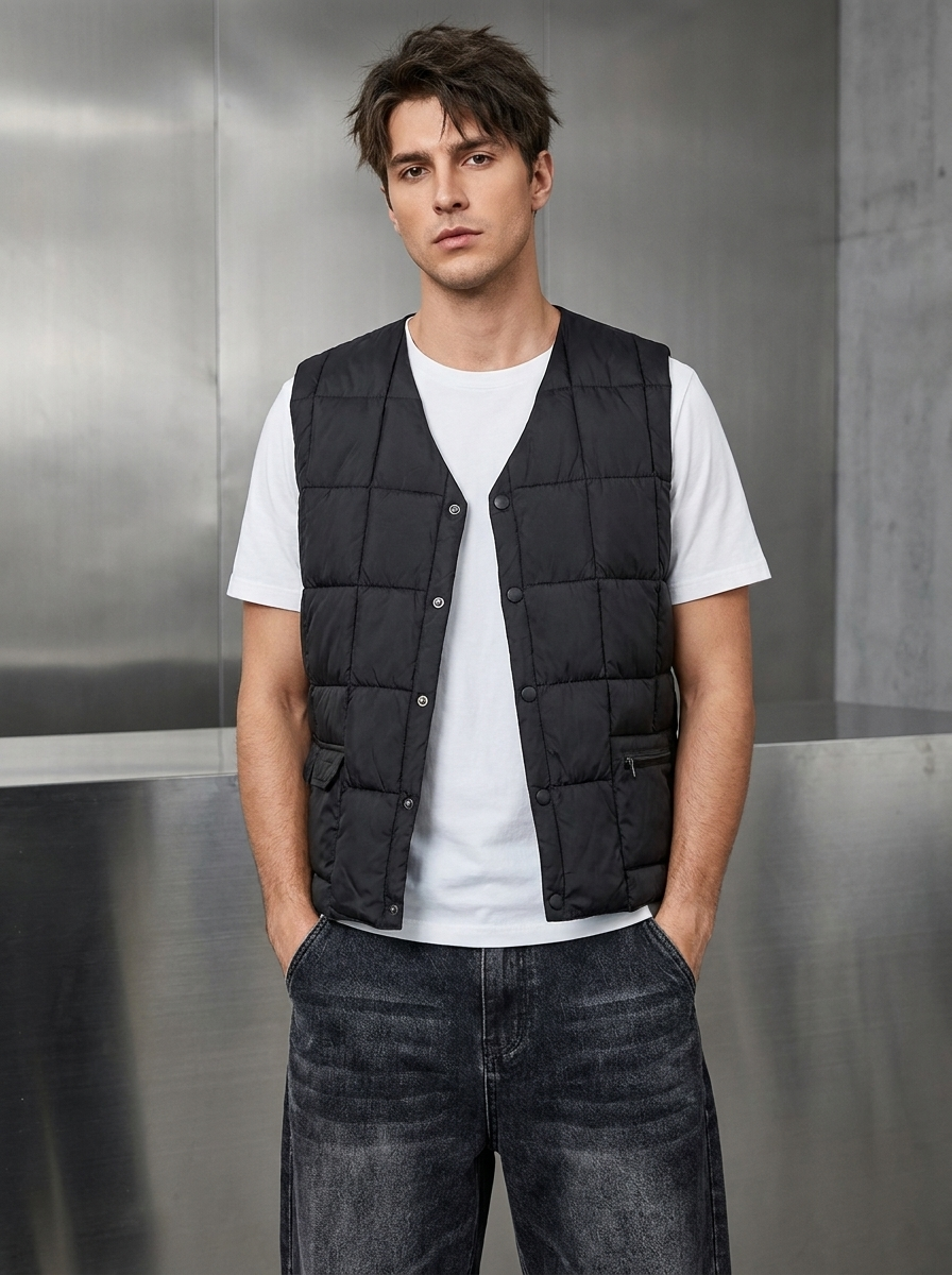 Men's Quilted Windproof Gilet with Front Zip