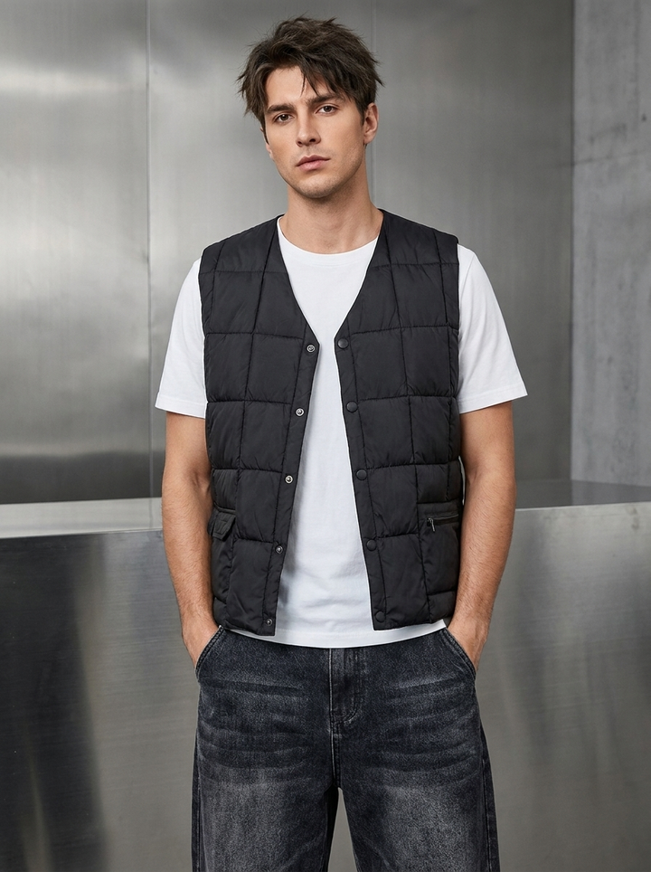 Men's Quilted Windproof Gilet with Front Zip