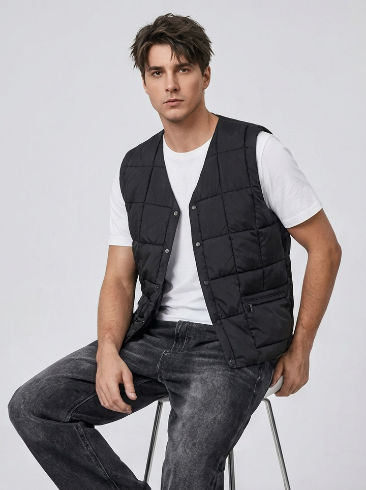 Men's Quilted Windproof Gilet with Front Zip
