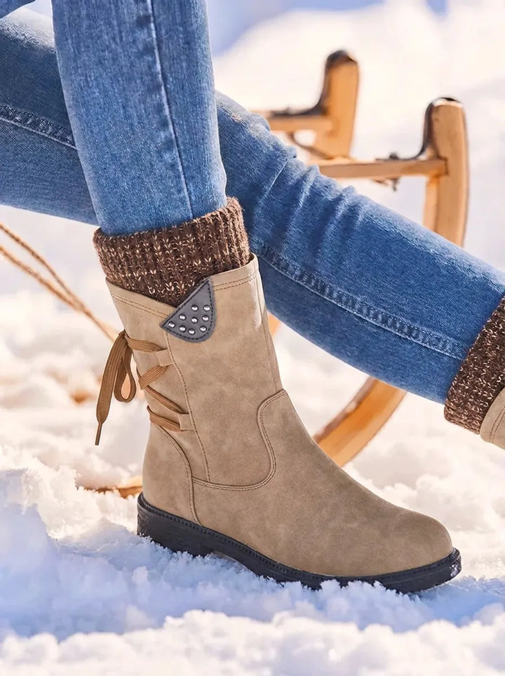 Women's Waterproof Mid-Calf Boots with Faux Fur Lining
