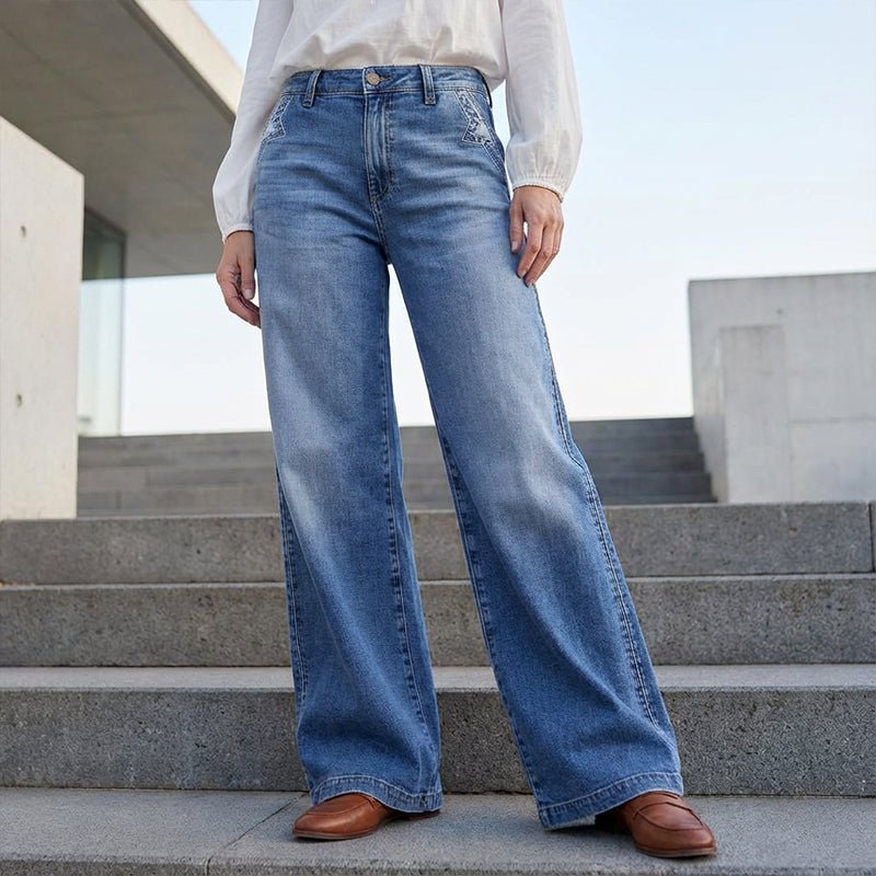 Women's High-Waisted Wide Leg Jeans with Contrast Stitching