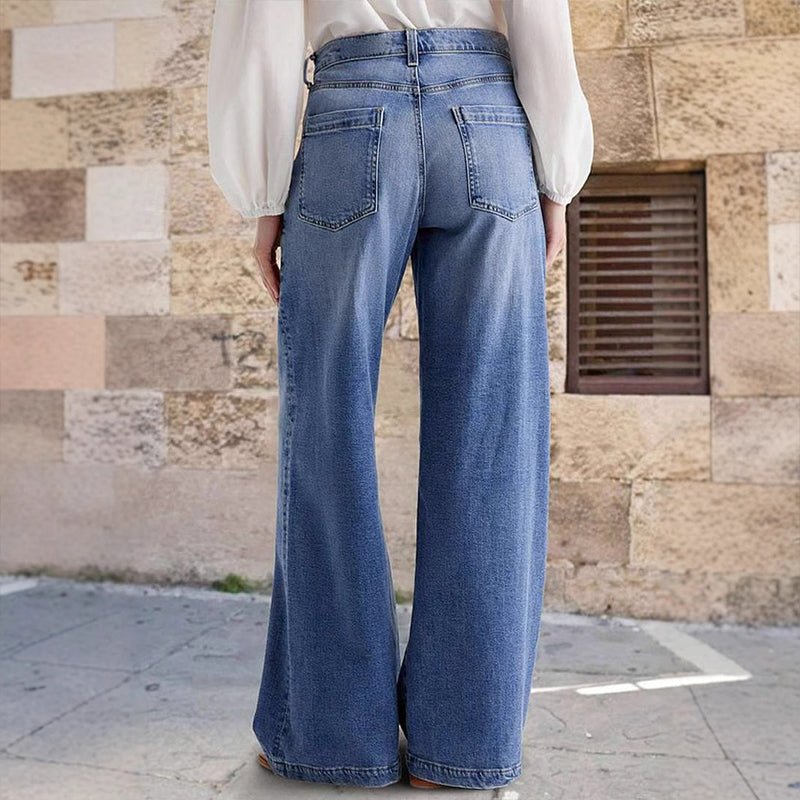 Women's High-Waisted Wide Leg Jeans with Contrast Stitching