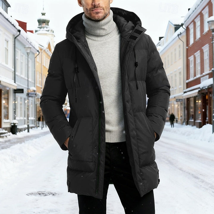 Men's Hooded Longline Puffer Coat with Deep Pockets