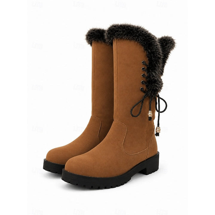 Bottes d’hiver pour femme montant jusqu’au genou, bordées de fourrure, avec détail de laçage