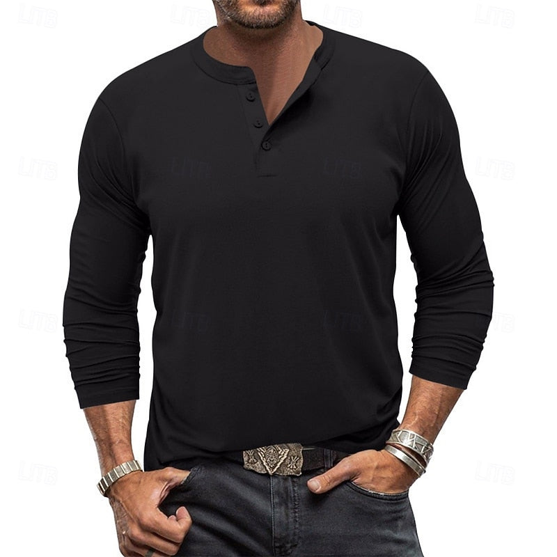 Men's Henley Shirt with Stand Collar Button Placket