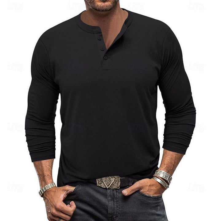 Men's Henley Shirt with Stand Collar Button Placket