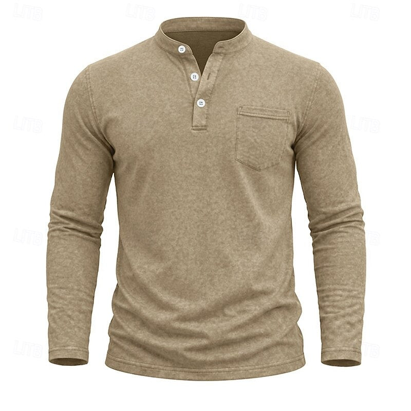 Men's Long Sleeve Henley with Chest Pocket