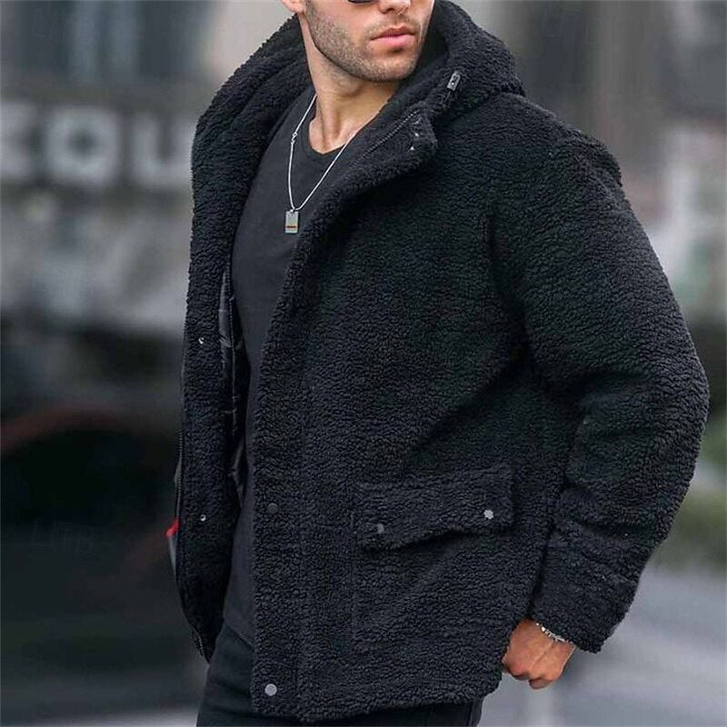 Men's Fleece Hooded Jacket with Pockets in Relaxed Fit