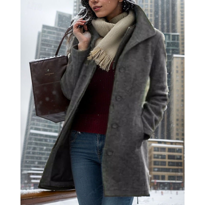 Women's Turndown Collar Coat with Button Front