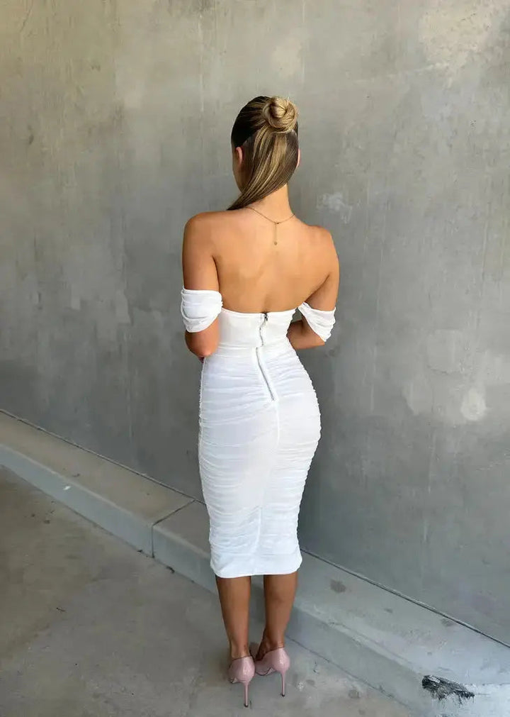 Women's Ruched Off-Shoulder Midi Party Dress