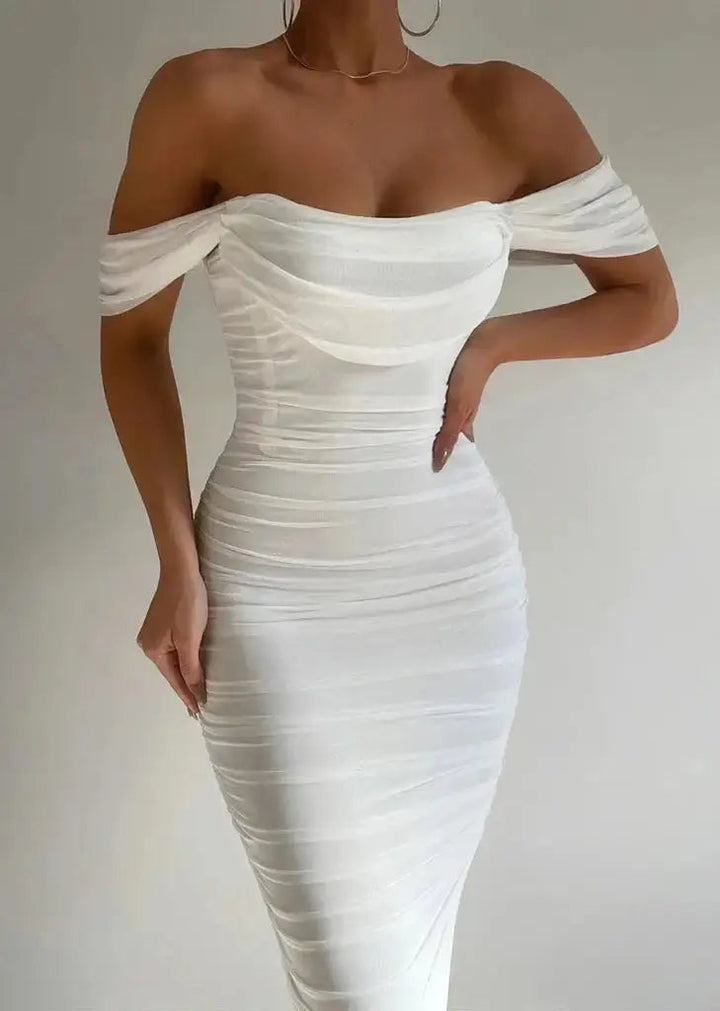 Women's Ruched Off-Shoulder Midi Party Dress