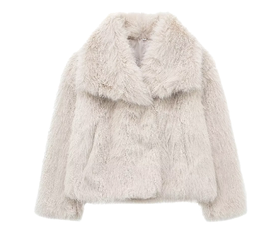 Women's Faux Fur Cropped Winter Jacket in Relaxed Fit