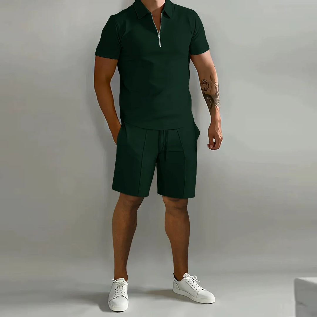 Men's Textured Polo and Shorts Set