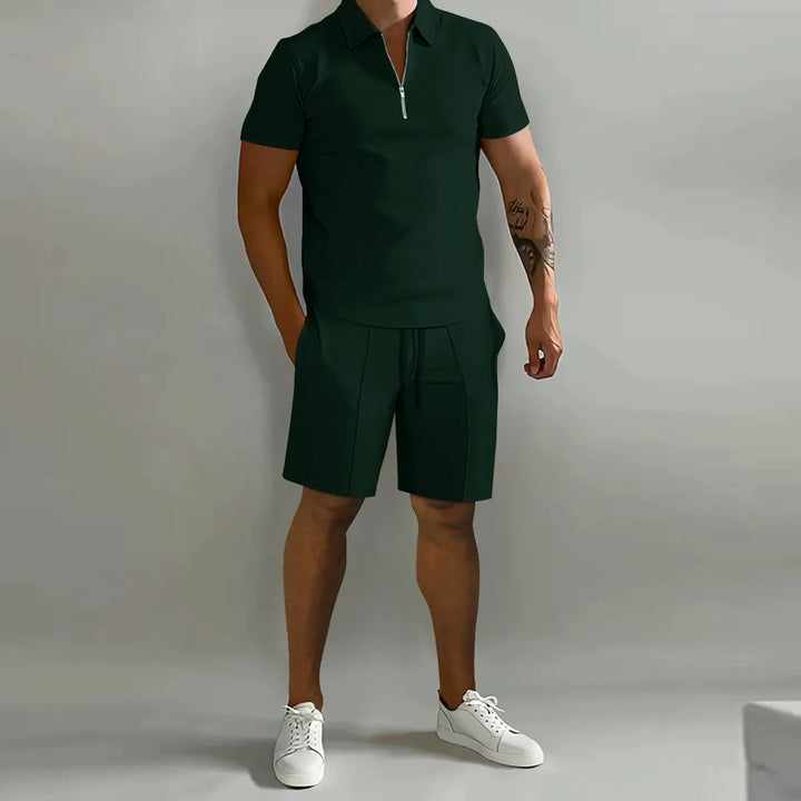 Men's Textured Polo and Shorts Set