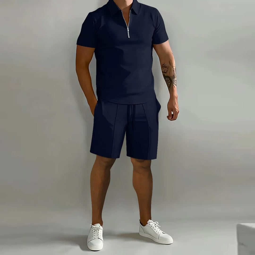 Men's Textured Polo and Shorts Set