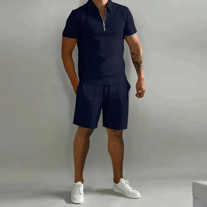Men's Textured Polo and Shorts Set