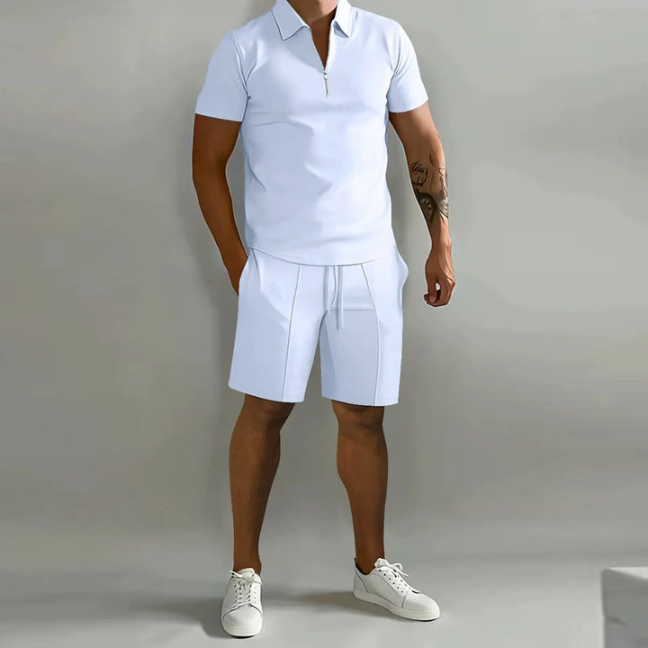 Men's Textured Polo and Shorts Set
